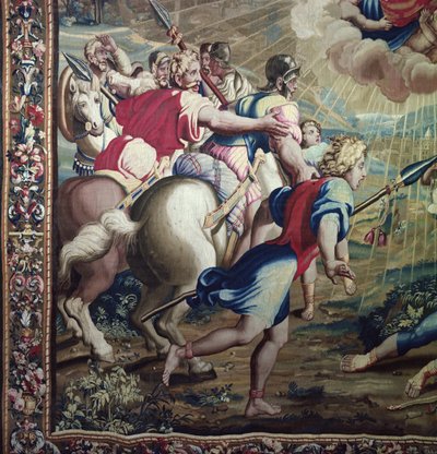 Wandteppich, der die Taten der Apostel darstellt, die Bekehrung des Heiligen Paulus (Detail der Gefährten des Heiligen Paulus), gewebt in der Beauvais-Werkstatt unter der Leitung von Philippe Behagle (1641-1705), 1695-98 von Raffaello Sanzio Raphael